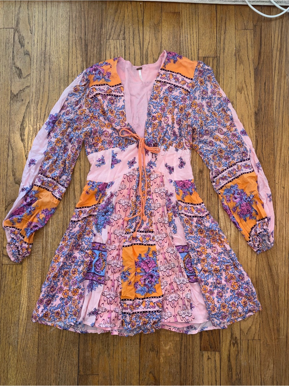 Free People Mixin It Up Mini Dress Pink Peach Paisley Combo XS